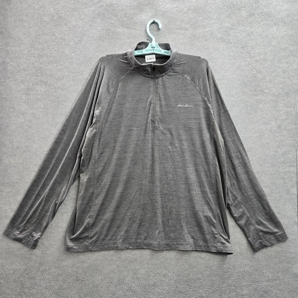 Eddie‎ Bauer Men Shirt XL Gray FREEDRY Activewear Gorpcore Zipper Logo Long
